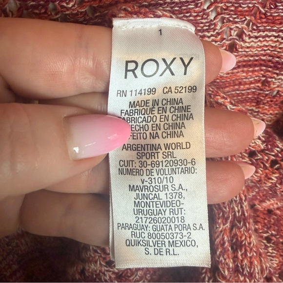 Roxy Space Dyed Open Knit Cardigan Pink Orange Boho Beach Sweater M Festival Y2K - Picture 7 of 9